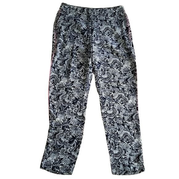 Sandro Size 36 US 4 Ankle Pants Navy Blue White Floral Print Pink Piping - Picture 1 of 5